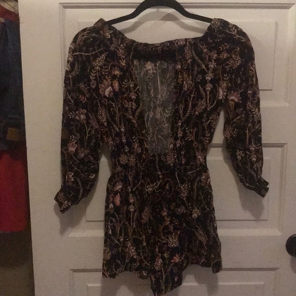 Free People Size X-Small Black Floral Romper - Picture 2 of 3